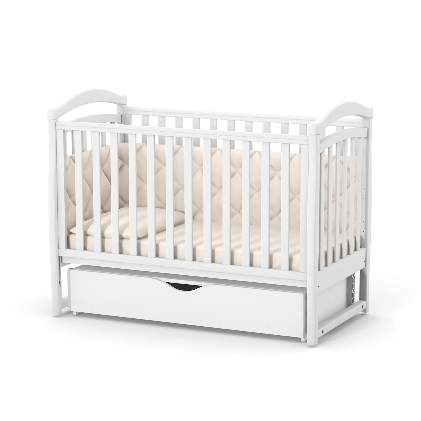 Veres LD6 Babybett mit Pendelwiege und 2-fach Schublade für praktischen Stauraum, Weiß
