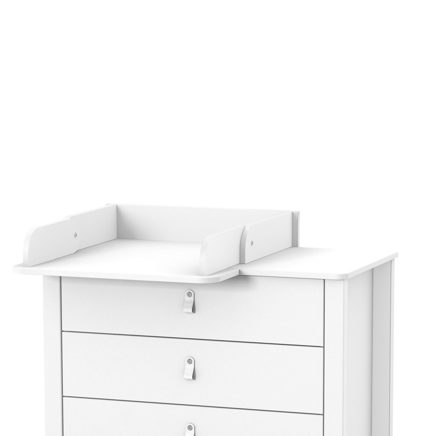 Klappbarer Wickeltisch Veres in Weiß auf der Kommode 90 cm – praktischer und platzsparender Wickeltisch, ideal für das Wickeln im Kinderzimmer.