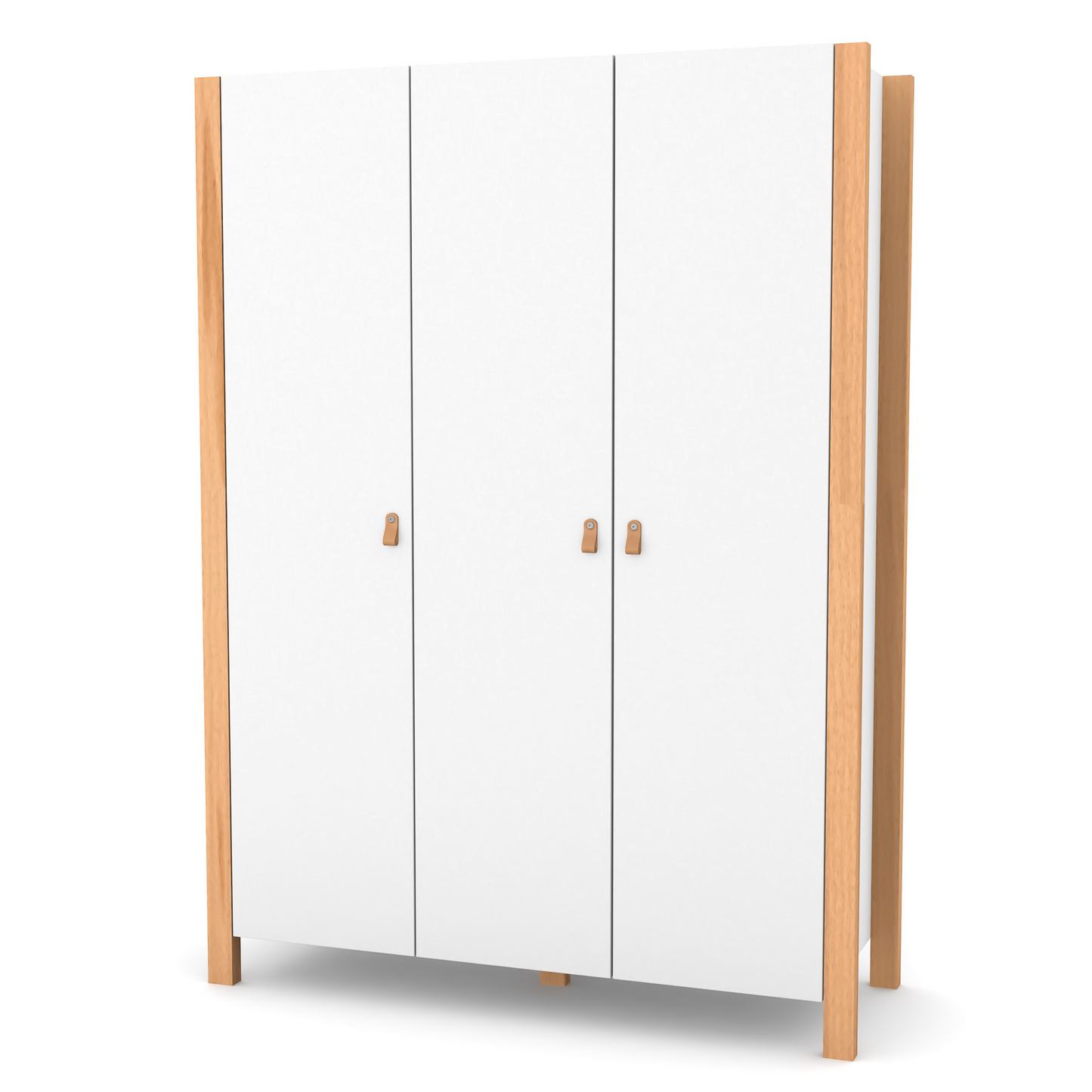Veres Monaco 1310 Kinderkleiderschrank Dreitürig in Weiß Natur. Schlichtes Design mit natürlichen Holzakzenten, ideal für das Kinderzimmer.