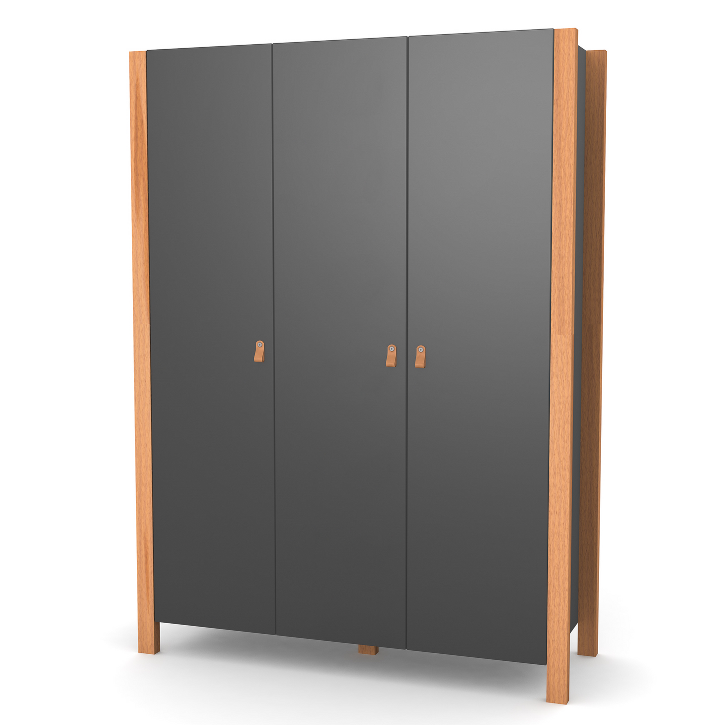 Veres Monaco 1310 Kinderkleiderschrank Dreitürig in Anthrazit Natur. Dunkler Korpus kombiniert mit natürlichen Holzelementen für einen modernen und gemütlichen Look.