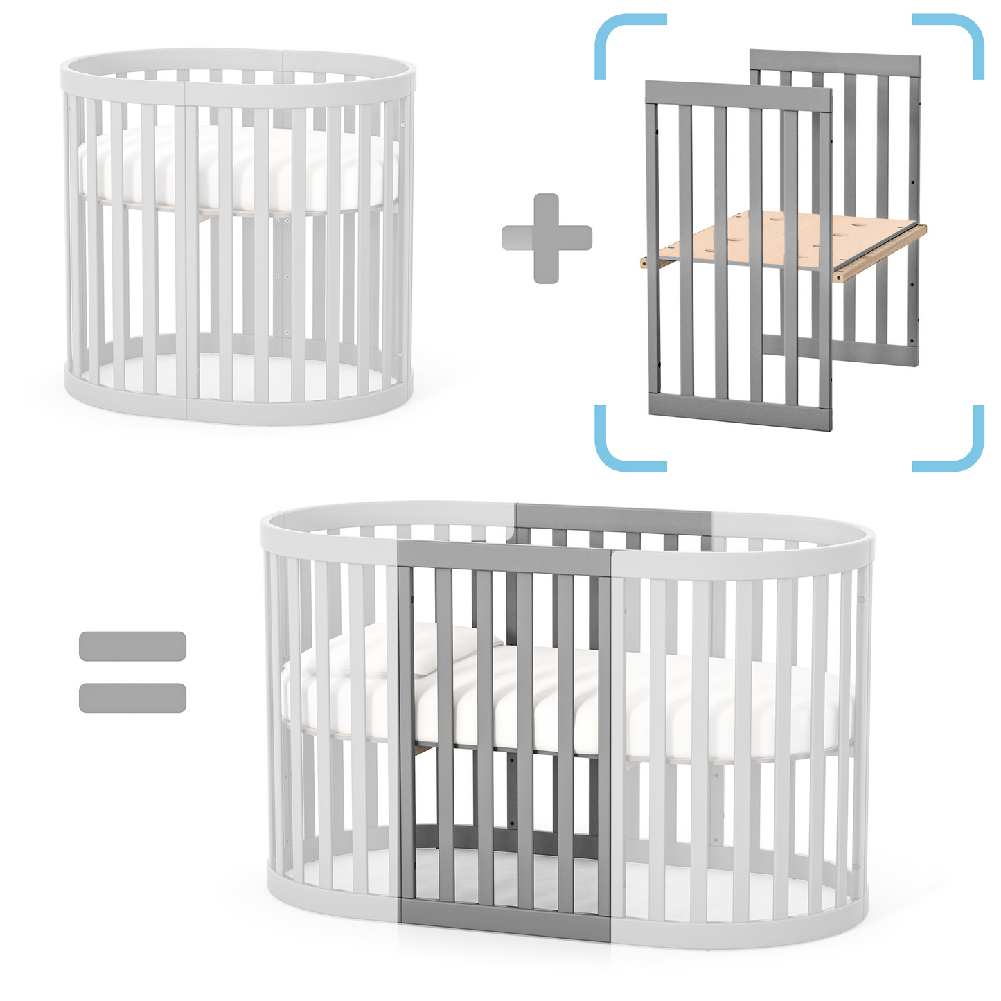Erweiterungsset für das Babybett Veres Rom in Graphit – modernes Design für eine funktionale und langlebige Kinderbettlösung.