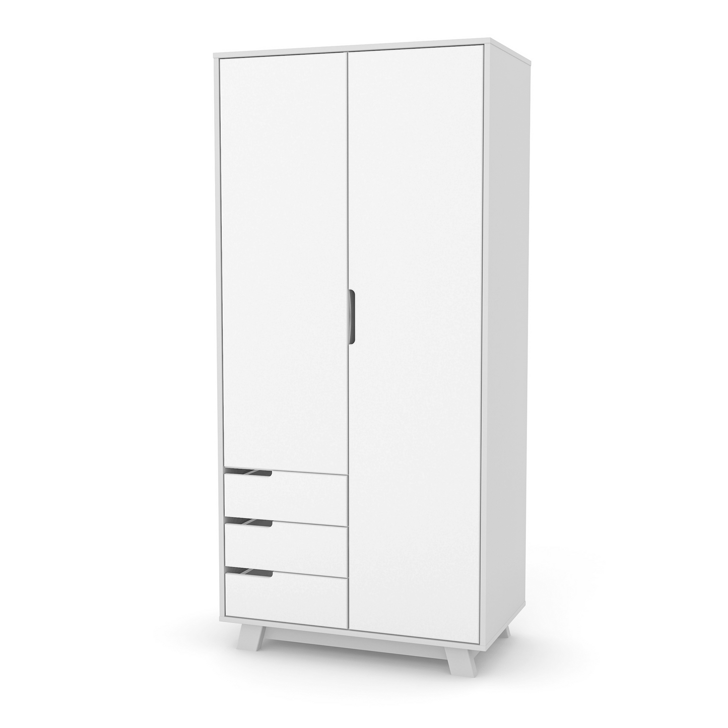 Veres Manhattan 850 Kinderkleiderschrank in der Farbe Weiß Grau, modernes Design mit zwei Türen, drei Schubladen und geräumigen Innenfächern