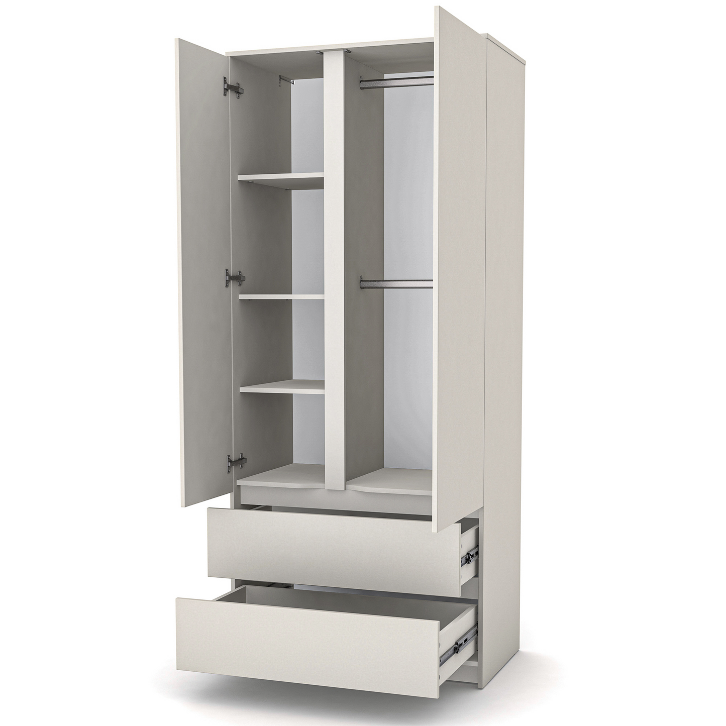 Schrank Veres Bern 900 in Cashmere mit offenen Türen – eleganter Schrank mit Innenfächern, ideal für Kinderzimmer.