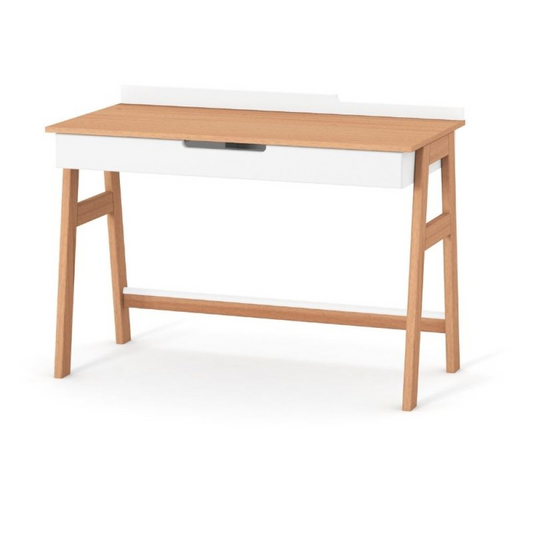 Kinder Schreibtisch Veres Manhattan in Weiß Natur, praktischer Schreibtisch mit natürlichem Holzfinish für Kinderzimmer