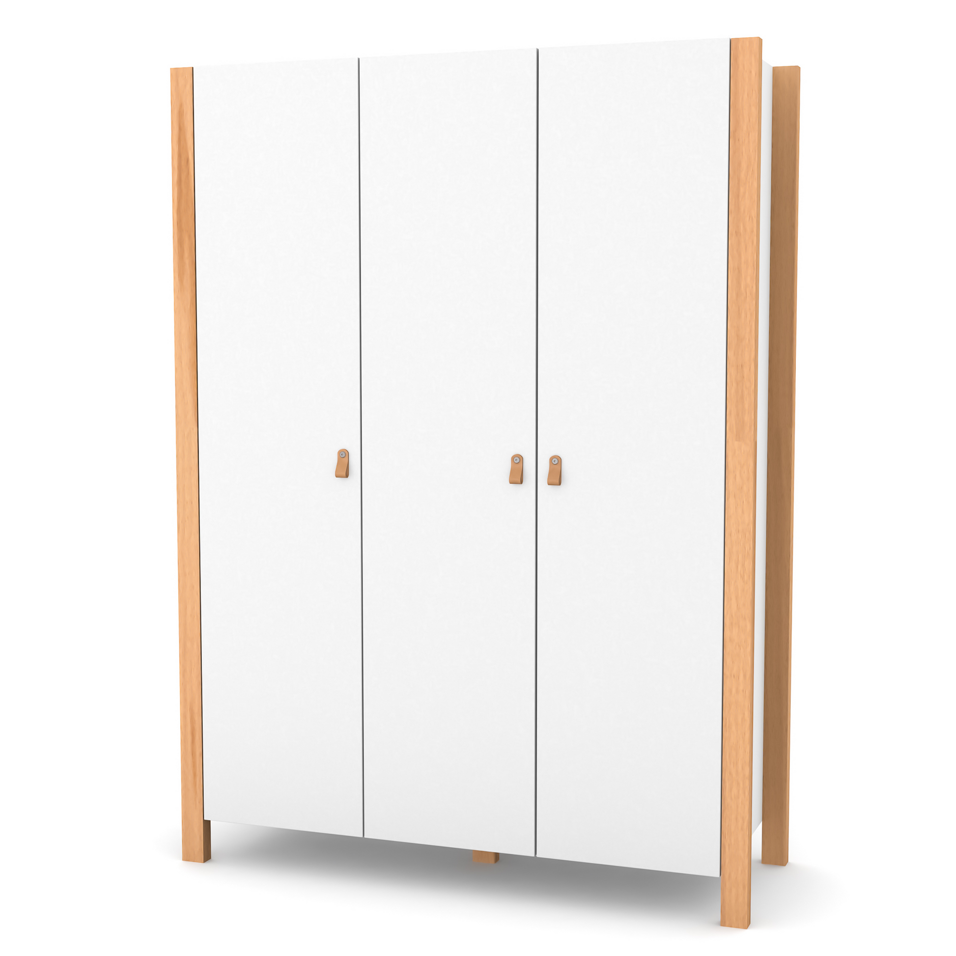 Veres Monaco 1310 Kinderkleiderschrank Dreitürig in Weiß Natur. Schlichtes Design mit natürlichen Holzakzenten, ideal für das Kinderzimmer.