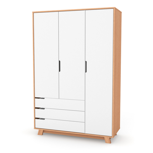 Veres Manhattan 1200 Kinderschrank in Weiß Natur. Elegantes Design mit praktischen Schubladen und Regalen, ideal für die Aufbewahrung von Kinderkleidung.