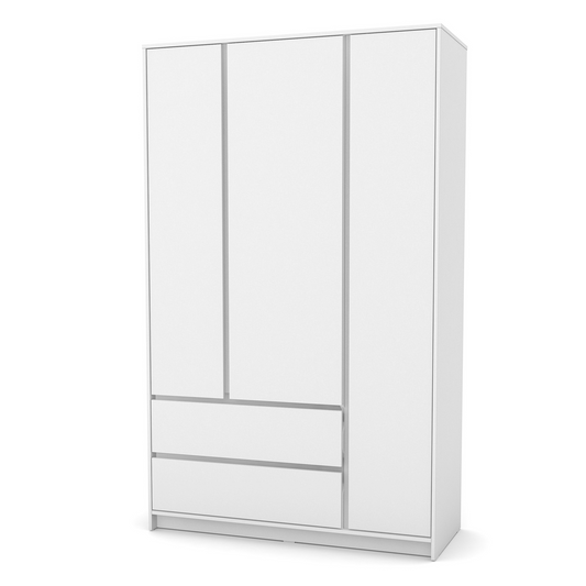 Kinderschrank Veres Bern 1270 in Weiß – stilvoller dreiteiliger Schrank mit Schubladen, ideal für das Kinderzimmer.