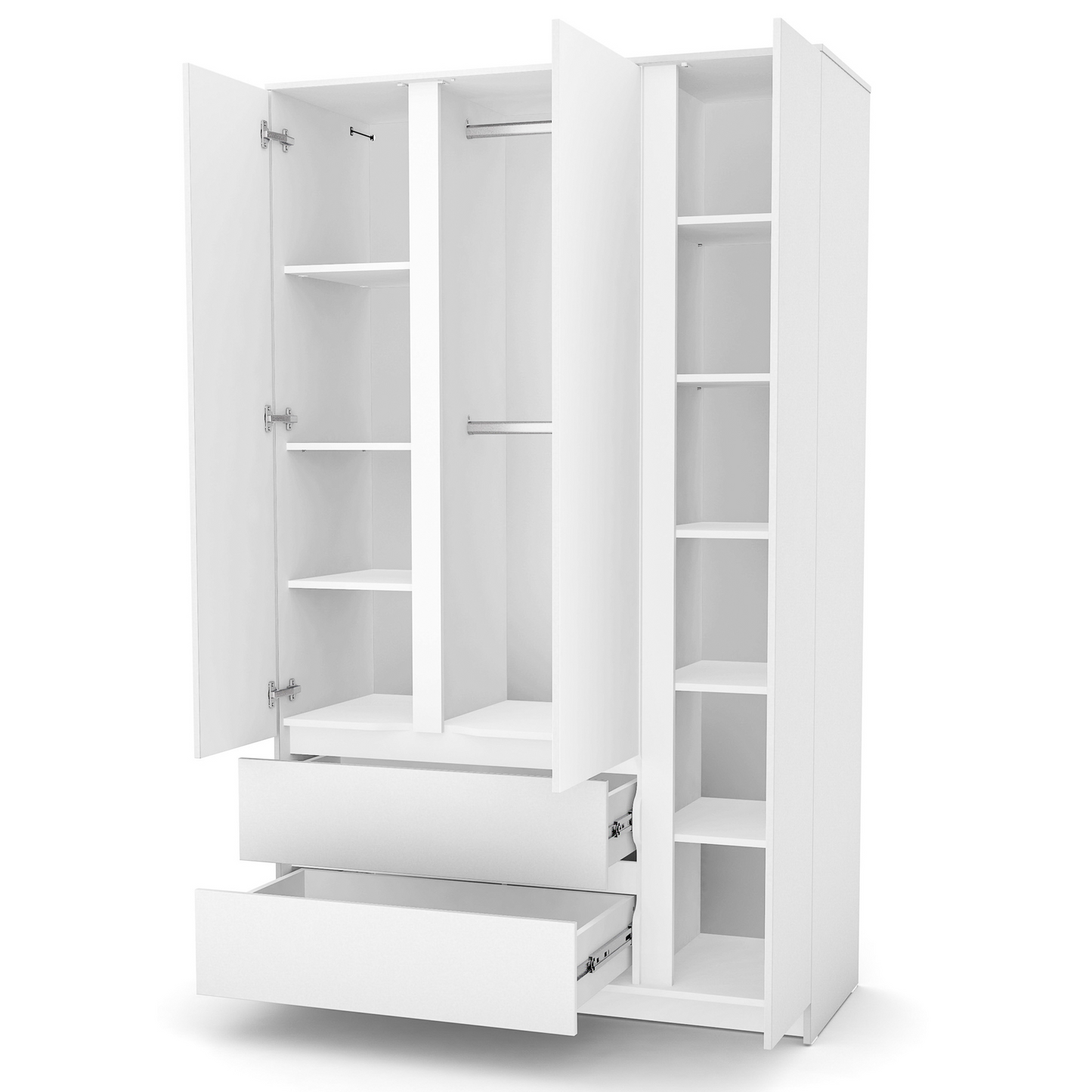 Kinderschrank Veres Bern 1270 in Weiß mit offenen Türen – praktischer Schrank mit Regalen, Kleiderstange und Schubladen für die perfekte Organisation.
