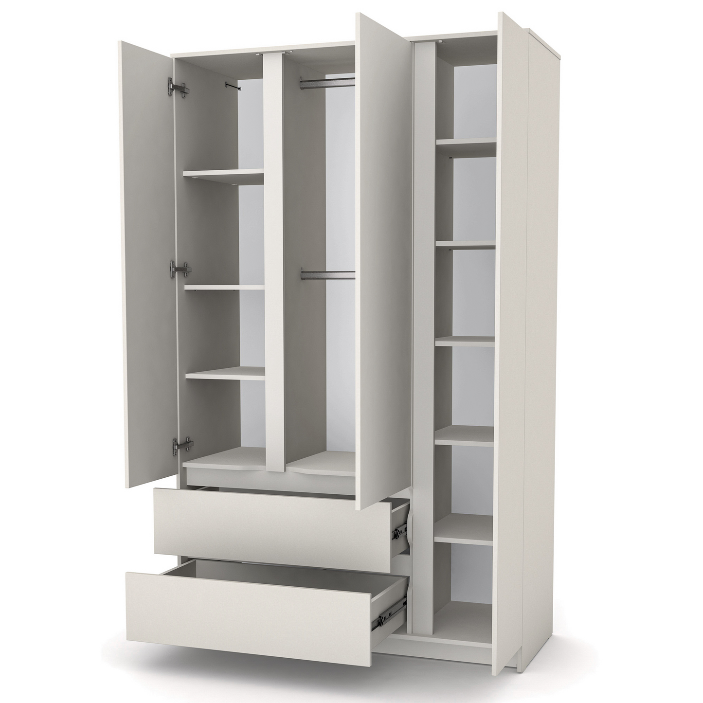 Kinderschrank Veres Bern 1270 in Cashmere mit offenen Türen – eleganter Schrank mit Innenfächern, Kleiderstange und Schubladen für optimalen Stauraum.
