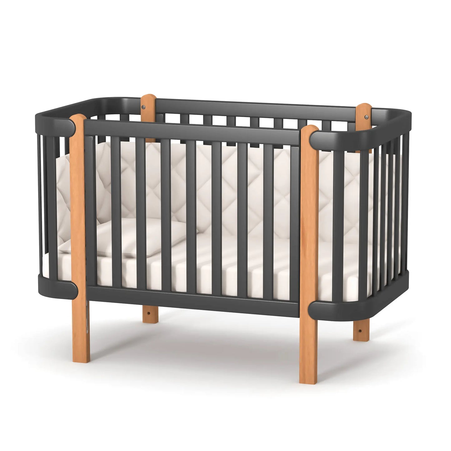 Veres Monaco Babybett 120x60 in Anthrazit-Natur – stilvolle Farbkombination mit organischen Materialien